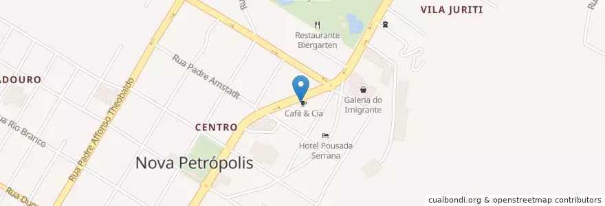Mapa de ubicacion de Café & Cia en Brasil, Región Sur, Río Grande Del Sur, Região Geográfica Imediata De Caxias Do Sul, Região Geográfica Intermediária De Caxias Do Sul, Nova Petrópolis.