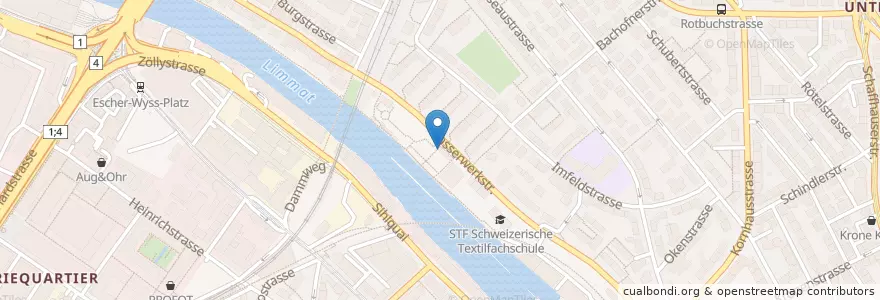 Mapa de ubicacion de Bar & Kiosk Flussbad Unterer Letten en Suisse, Zurich, District De Zurich, Zurich.