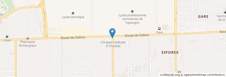 Mapa de ubicacion de Clinique médicale El Shaddai en 科特迪瓦, 阿比让, Yopougon.