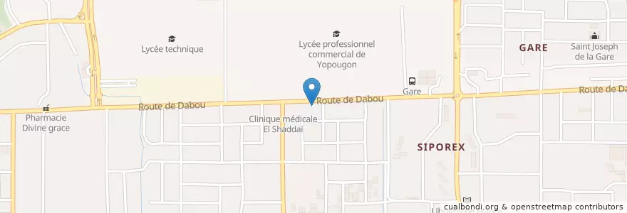 Mapa de ubicacion de Pharmacie Sainte Aude en Fildişi Sahili, Abican, Yopougon.