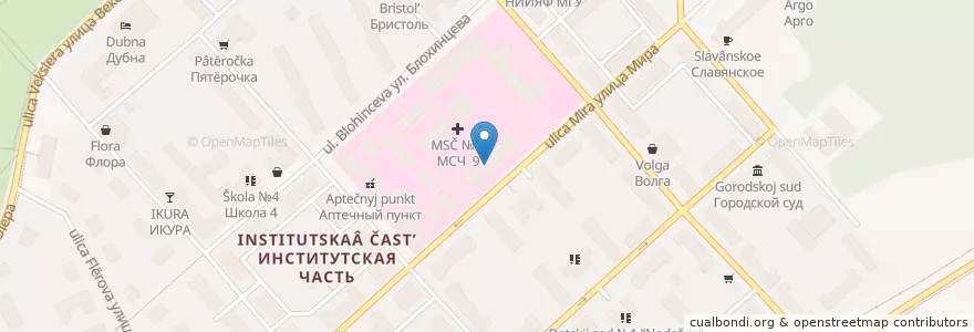 Mapa de ubicacion de Поликлинника en Россия, Центральный Федеральный Округ, Московская Область, Городской Округ Дубна.