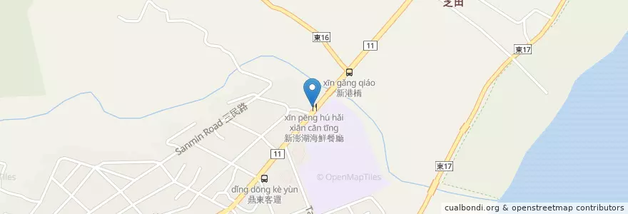 Mapa de ubicacion de 新澎湖海鮮餐廳 en 타이완, 타이완성, 타이둥현, 청궁진.
