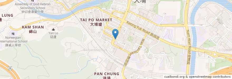 Mapa de ubicacion de 廣成麵家 en China, Hong Kong, Guangdong, New Territories, Tai Po District.