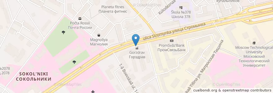 Mapa de ubicacion de Горздрав en Rusland, Centraal Federaal District, Moskou, Восточный Административный Округ, Район Сокольники.