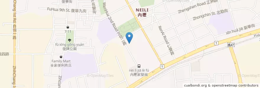 Mapa de ubicacion de 丸龜製麵 en Taiwán, Taoyuan, 中壢區.