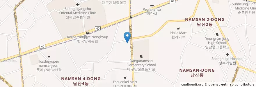 Mapa de ubicacion de 미성당납작만두 en 대한민국, 대구, 중구, 남산동.