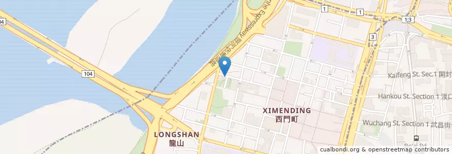 Mapa de ubicacion de 三角三韓國烤肉-西門店 en 臺灣, 新北市, 臺北市.