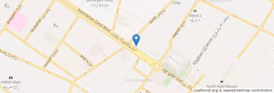 Mapa de ubicacion de صرافی زند en イラン, ファールス, شهرستان شیراز, بخش مرکزی, شیراز.