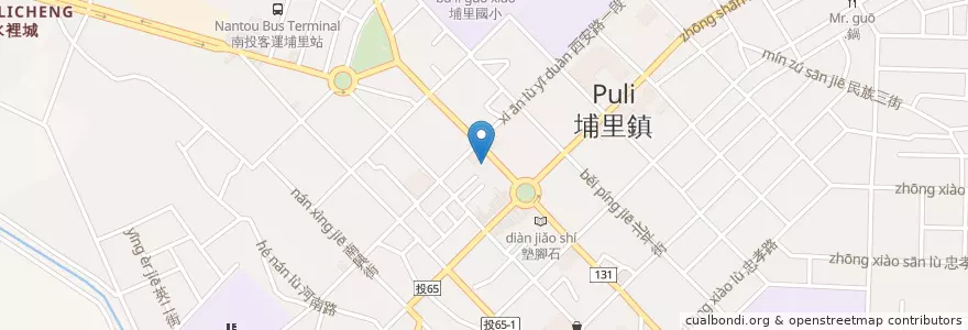 Mapa de ubicacion de 噴水餐廳 en Taiwan, Taiwan Province, Nantou County, Puli Township.