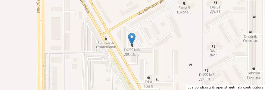 Mapa de ubicacion de ДЮСШ №6 en Rusya Federasyonu, Уральский Федеральный Округ, Çelyabinsk Oblastı, Магнитогорский Городской Округ.