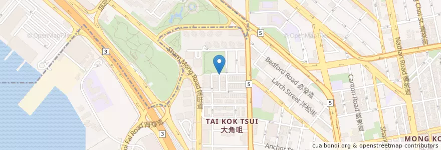 Mapa de ubicacion de Crescent Moon en China, Guangdong, Hong Kong, Kowloon, Wilayah Baru, 深水埗區 Sham Shui Po District, 油尖旺區 Yau Tsim Mong District.