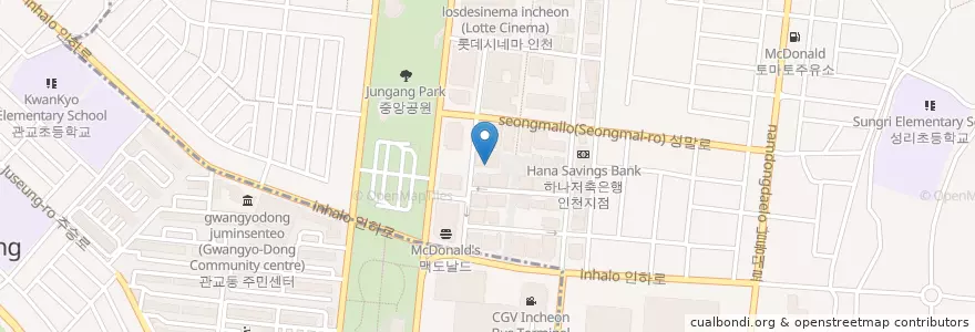 Mapa de ubicacion de 엔제리너스 인천구월점 en Güney Kore, 인천, 남동구, 구월동.