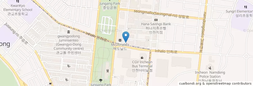 Mapa de ubicacion de IBK기업은행 en 大韓民国, 仁川広域市, 弥鄒忽区, 南洞区, 구월동.