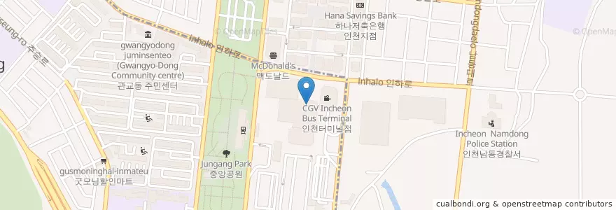 Mapa de ubicacion de 신한은행 en کره جنوبی, 인천, 남동구, 관교동, 구월동.