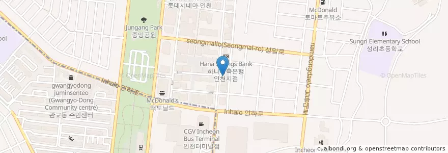 Mapa de ubicacion de 카페베네 en 대한민국, 인천, 남동구, 구월동.