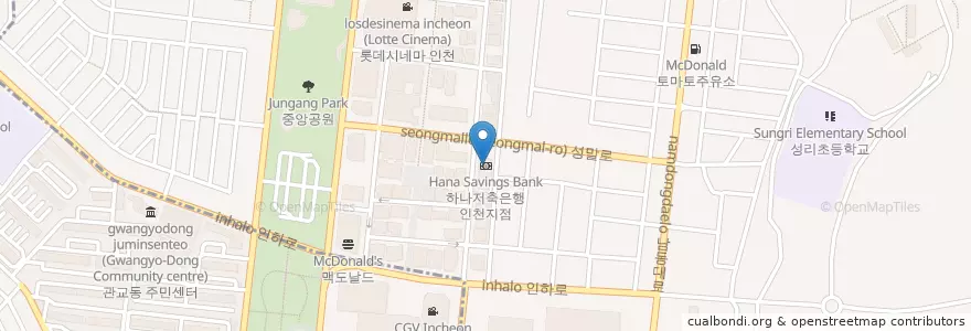Mapa de ubicacion de 하나저축은행 인천지점 en كوريا الجنوبية, إنتشون, 남동구, 구월동.