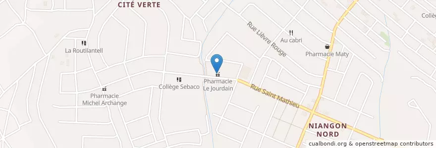 Mapa de ubicacion de Pharmacie Le Jourdain en 코트디부아르, 아비장, Yopougon.