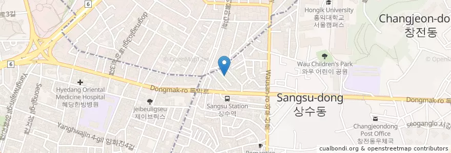 Mapa de ubicacion de 컨토이너 en Corée Du Sud, Séoul, 마포구, 서강동.