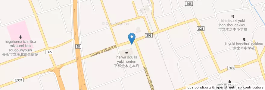 Mapa de ubicacion de 滋賀銀行木之本支店 en Japonya, 滋賀県, 長浜市.