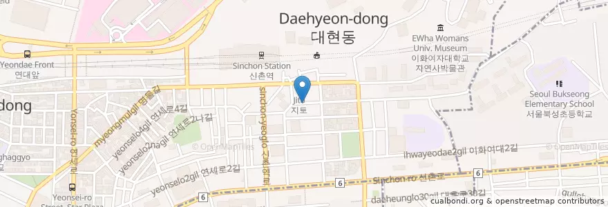 Mapa de ubicacion de リトル台湾 en Corea Del Sur, Seúl, 마포구, 신촌동.