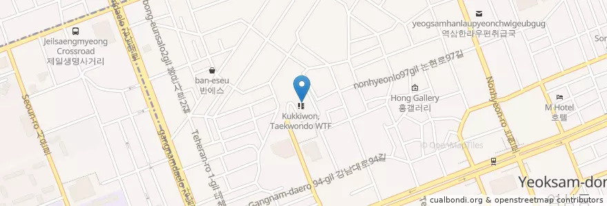 Mapa de ubicacion de 국기원 en 大韓民国, ソウル, 江南区, 駅三洞, 駅三1洞.