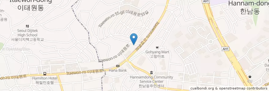 Mapa de ubicacion de 世宗花園 en 대한민국, 서울, 용산구, 한남동.