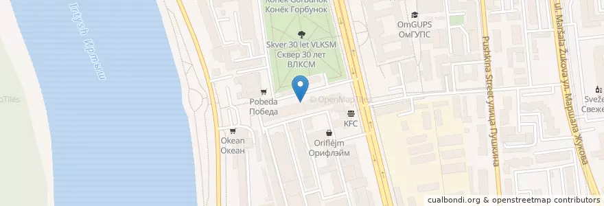 Mapa de ubicacion de Пушка en Russland, Föderationskreis Sibirien, Oblast Omsk, Омский Район, Городской Округ Омск.