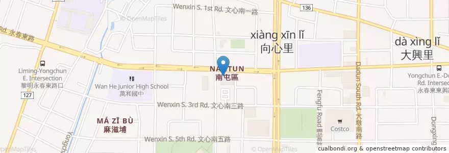 Mapa de ubicacion de 南屯區公所4樓禮堂 en Taiwan, Taichung, Nantun District.