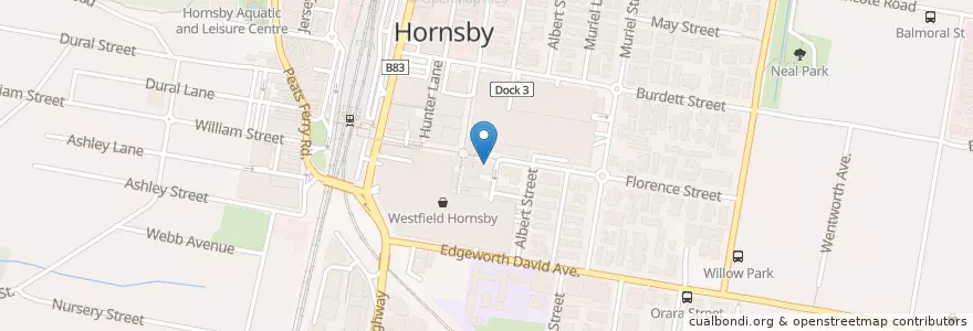 Mapa de ubicacion de Westpac Hornsby en استرالیا, New South Wales, The Council Of The Shire Of Hornsby, Sydney.