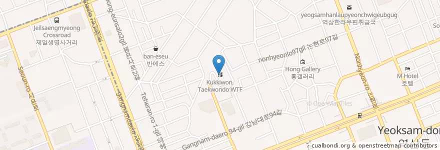 Mapa de ubicacion de 국기원 en Corea Del Sur, Seúl, 강남구, 역삼동, 역삼1동.