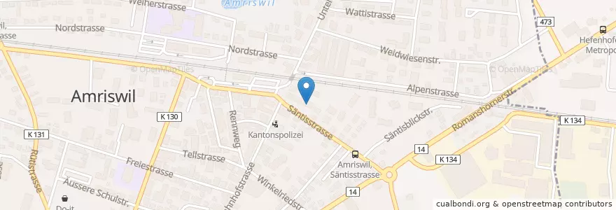 Mapa de ubicacion de Spielgruppe Amriswil en Schweiz/Suisse/Svizzera/Svizra, Thurgau, Bezirk Arbon, Amriswil.