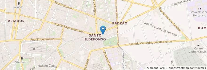 Mapa de ubicacion de Salmãno en Portekiz, Norte, Porto, Área Metropolitana Do Porto, Porto, Cedofeita, Santo Ildefonso, Sé, Miragaia, São Nicolau E Vitória, Bonfim.