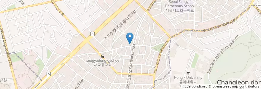 Mapa de ubicacion de 메가커피 en Coreia Do Sul, Seul, 마포구, 서교동.