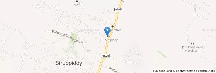 Mapa de ubicacion de BOC Sirupiddy en ශ්‍රී ලංකාව இலங்கை, வட மாகாணம், யாழ்ப்பாணம் மாவட்டம்.