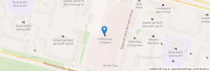 Mapa de ubicacion de Coffeeshop company en ロシア, 北西連邦管区, レニングラード州, サンクト ペテルブルク, Приморский Район, Округ № 65.