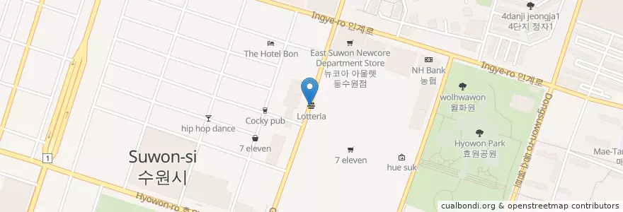 Mapa de ubicacion de Lotteria en Республика Корея, Кёнгидо, Сувон, 팔달구.