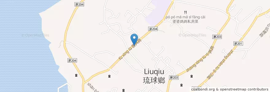 Mapa de ubicacion de 社區麵店 en Тайвань, Тайвань, Пиндун, 琉球鄉.