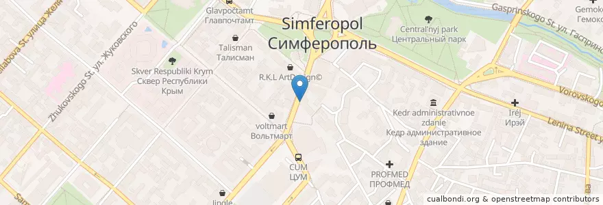 Mapa de ubicacion de Пиццерия en Russia, South Federal District, Autonomous Republic Of Crimea, Republic Of Crimea, Simferopol District, Simferopol Municipality Council, Simferopol (Urban Okrug).