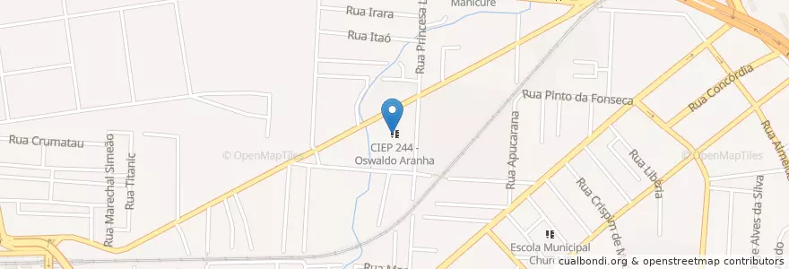 Mapa de ubicacion de CIEP 244 - Oswaldo Aranha en Brasilien, Südosten, Rio De Janeiro, Região Metropolitana Do Rio De Janeiro, Região Geográfica Imediata Do Rio De Janeiro, Região Geográfica Intermediária Do Rio De Janeiro, Rio De Janeiro.