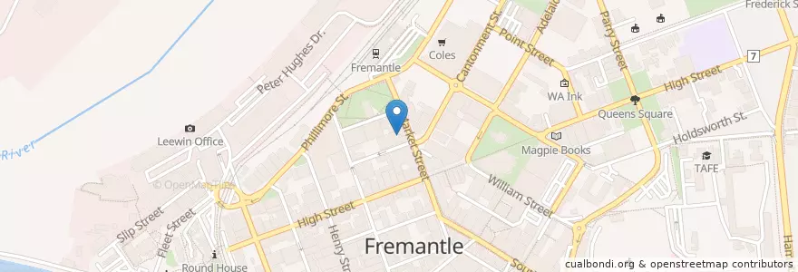 Mapa de ubicacion de Leake Street Caffeteria en Австралия, Западная Австралия, City Of Fremantle.