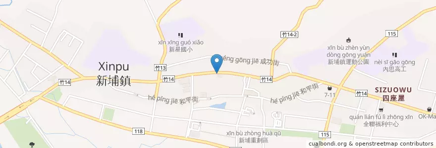 Mapa de ubicacion de 新埔中正郵局 en Тайвань, Тайвань, Уезд Синьчжу, 新埔鎮.