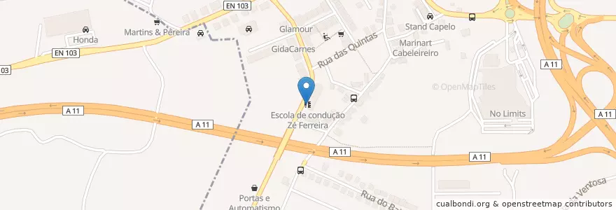 Mapa de ubicacion de Escola de Condução Zé Ferreira en البرتغال, المنطقة الشمالية (البرتغال), كافادو, براغا, براغا.