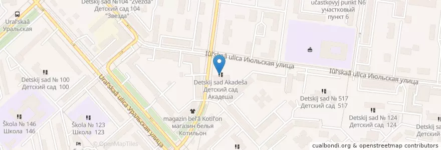 Mapa de ubicacion de Детский сад Акадеша en Russie, District Fédéral De L'Oural, Oblast De Sverdlovsk, Городской Округ Екатеринбург.