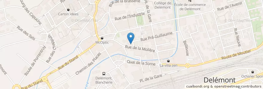 Mapa de ubicacion de Le Molière café-boutique bio en Schweiz/Suisse/Svizzera/Svizra, Jura, District De Delémont, Delémont.