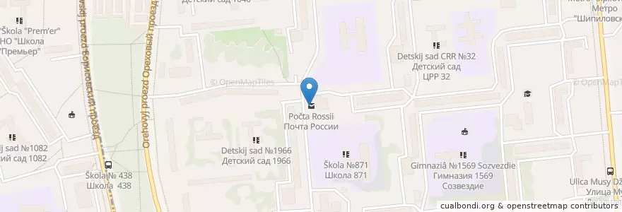 Mapa de ubicacion de Почта России en Russia, Central Federal District, Moscow, Southern Administrative Okrug, Zyablikovo District.