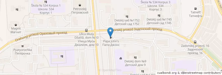 Mapa de ubicacion de Папа Джонс en Rusland, Centraal Federaal District, Moskou, Южный Административный Округ, Район Зябликово.