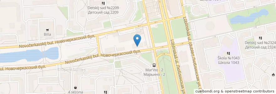 Mapa de ubicacion de Aura Bar en 俄罗斯/俄羅斯, Центральный Федеральный Округ, Москва, Юго-Восточный Административный Округ, Район Марьино.