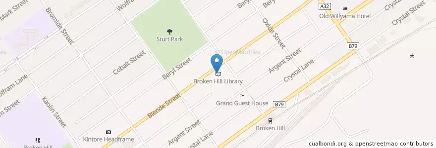 Mapa de ubicacion de Broken Hill Library en أستراليا, نيوساوث ويلز, Unincorporated Area, Broken Hill City Council.