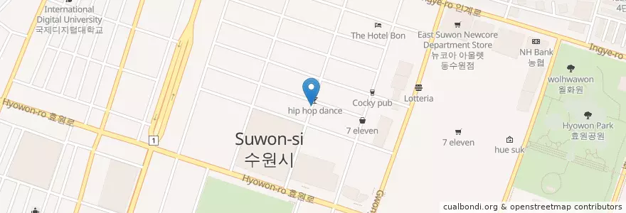 Mapa de ubicacion de k-pop dance en Coreia Do Sul, Gyeonggi, 수원시, 팔달구.