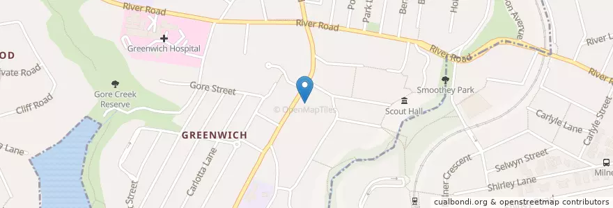 Mapa de ubicacion de Greenwich Library en أستراليا, نيوساوث ويلز, Lane Cove Municipal Council, Sydney.
